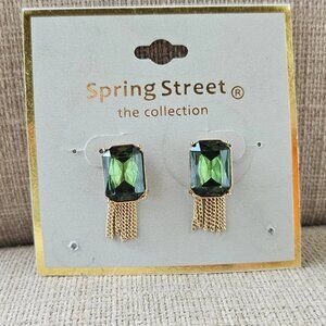 Spring Street The Collection Earrings Green Faux Stone Gold Tone Tassel Earrings
